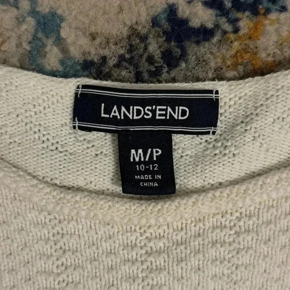 Lands’ End White & Tan Women’s Cotton Blend Sweater Size Medium Petite - Picture 8 of 13